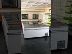 Congelador de supermercado con sistema de enfriamiento estático y puerta corredera de vidrio