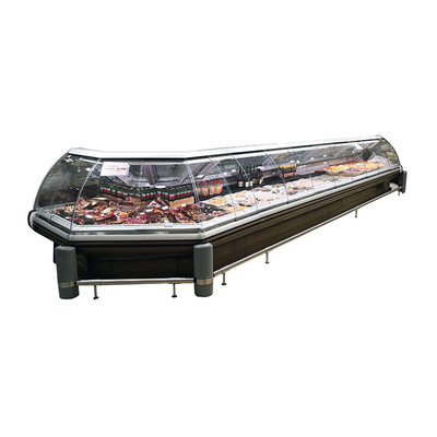 Contador de exhibición refrigerado con puerta de vidrio frontal curvada para operaciones de servicio