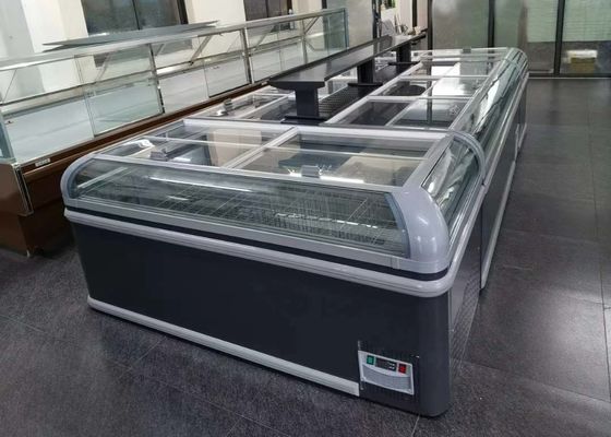 Desplazamiento del congelador de cristal bajo-e de la exhibición del supermercado de la puerta (parte posterior delantera)