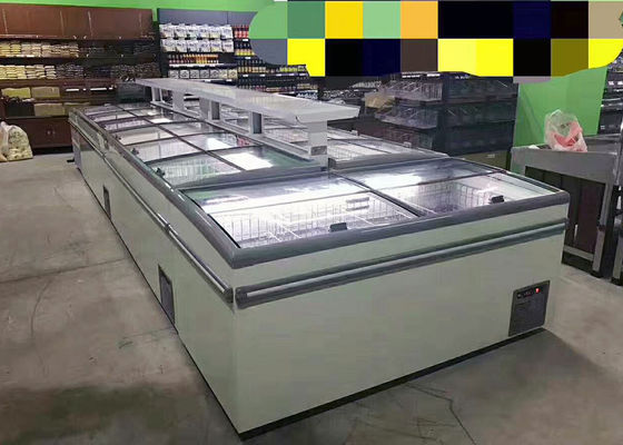 Congelador de tragante abierto curvado R290 de la isla de la combinación de cristal de la puerta