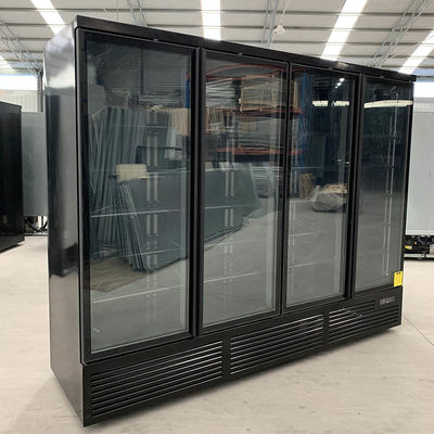 R290 tapan en color negro del refrigerador de cristal vertical de la puerta de la refrigeración por aire