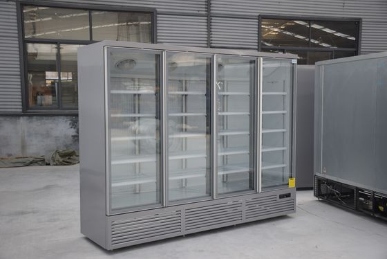 Refrigerador vertical de la puerta de cristal del supermercado cuatro con el termóstato de Danfoss Digital