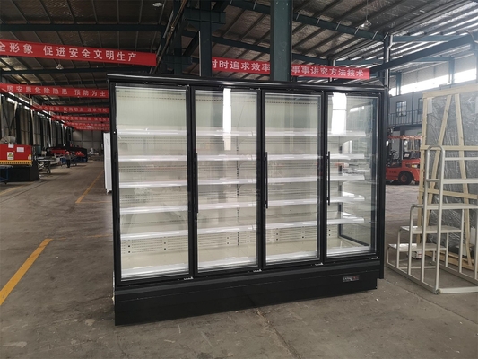 Refrigerador negro libre de la exhibición de Frost Multideck con la puerta de cristal transparente del oscilación