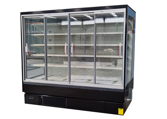 Refrigerador de enfriamiento ventilado de Multideck con ahorro de la energía de las puertas de cristal de desplazamiento