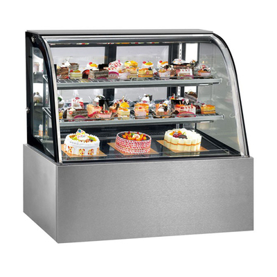 El refrigerador de cristal curvado de la torta muestra la limpieza completa fácil