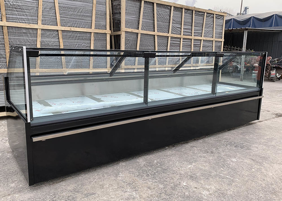 Contador de cristal recto del escaparate de R404a para la tienda de delicatessen y la carne fresca