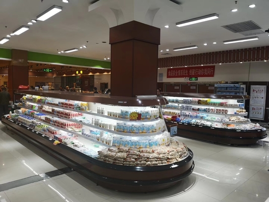 Supermercado Front Oval Island Cooler With abierto tres de R404a encima de estantes
