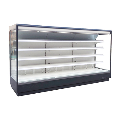 Escaparate refrigerado supermercado comercial con las luces LED brillantes para cada estante y el top para las frutas y verduras