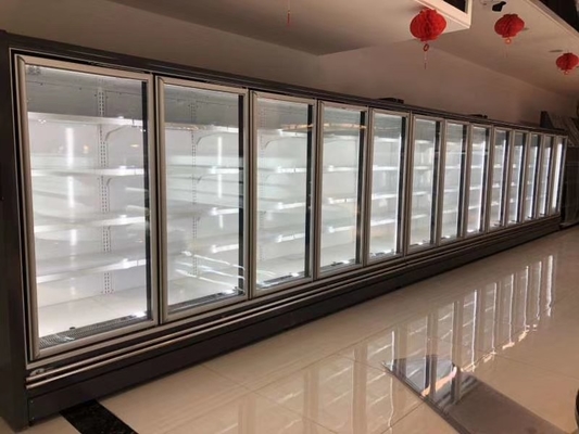 Multideck modificado para requisitos particulares 2 puertas de cristal exhibe el gabinete refrigerado con las puertas de cristal antiniebla esmaltadas triple Frameless