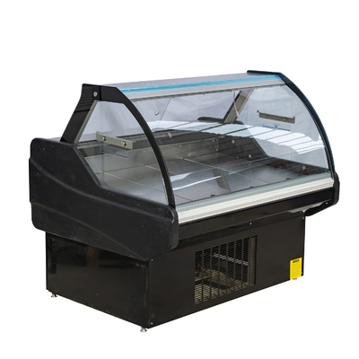 Escaparate refrigerado ahorro de energía modificado para requisitos particulares para el supermercado con las luces LED superiores internas para las hamburguesas del cerdo