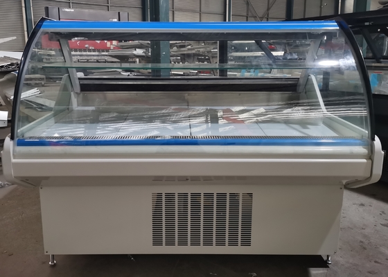 Carnicero horizontal Refrigerated Display Fridge con el estante de cristal ambiente intermedio para la carne fresca