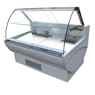 Gabinete refrigerado pescados comerciales con para arriba abajo Front Curved Glass Doors